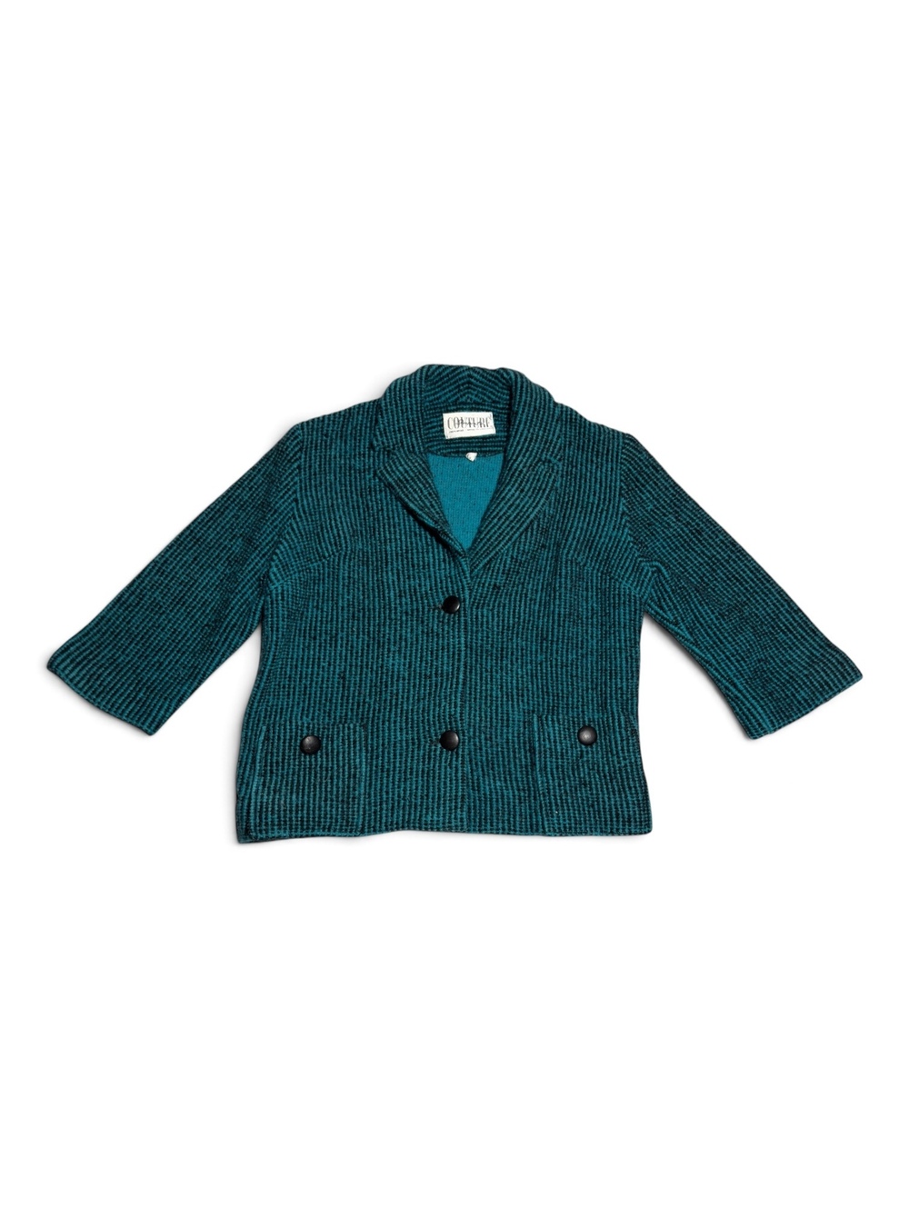 Couture Imports Vintage 100% Wool Teal and Black Striped Blazer Jacket